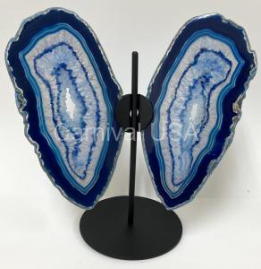 Blue Agate Butterfly On Metal Stand.