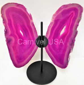 Pink Agate Butterfly On Metal Stand.