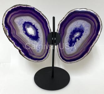 Purple Agate Butterfly On Metal Stand.