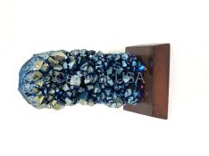 Cobalt Aura Amethyst Cluster On Wood Stand