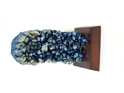 Cobalt Aura Amethyst Cluster On Wood Stand