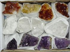 Amethyst, Clear Quartz, Citrine Clusters Flat
