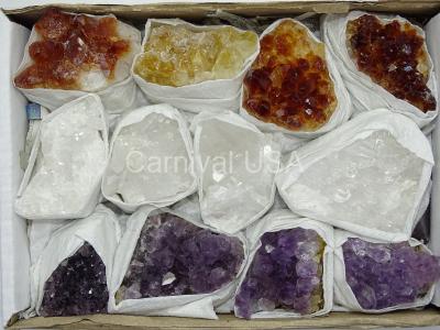 Amethyst, Clear Quartz, Citrine Clusters Flat