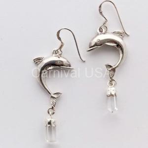 Sterling Silver Clear Quartz/ Dolphin Earrings
