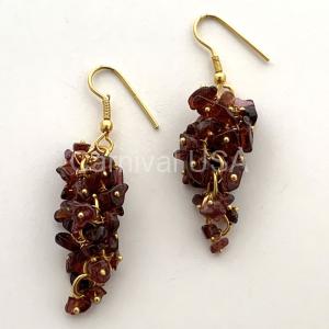 Gold Plated Garnet Grape Earrings