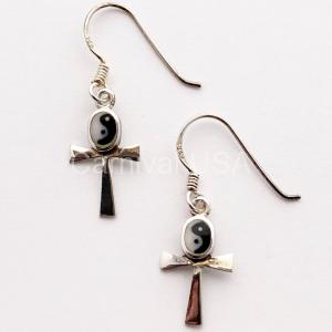 Sterling Silver Ying/Yang/ Ankh Earrings