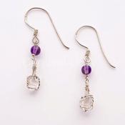 SS Herkimer Diamond & Amethyst Earrings