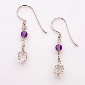 SS Herkimer Diamond & Amethyst Earrings