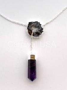 Silver Plated Amethyst & Agate Necklace