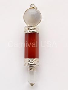 Clear Quartz Point/Ball/Carnelian Pendant.