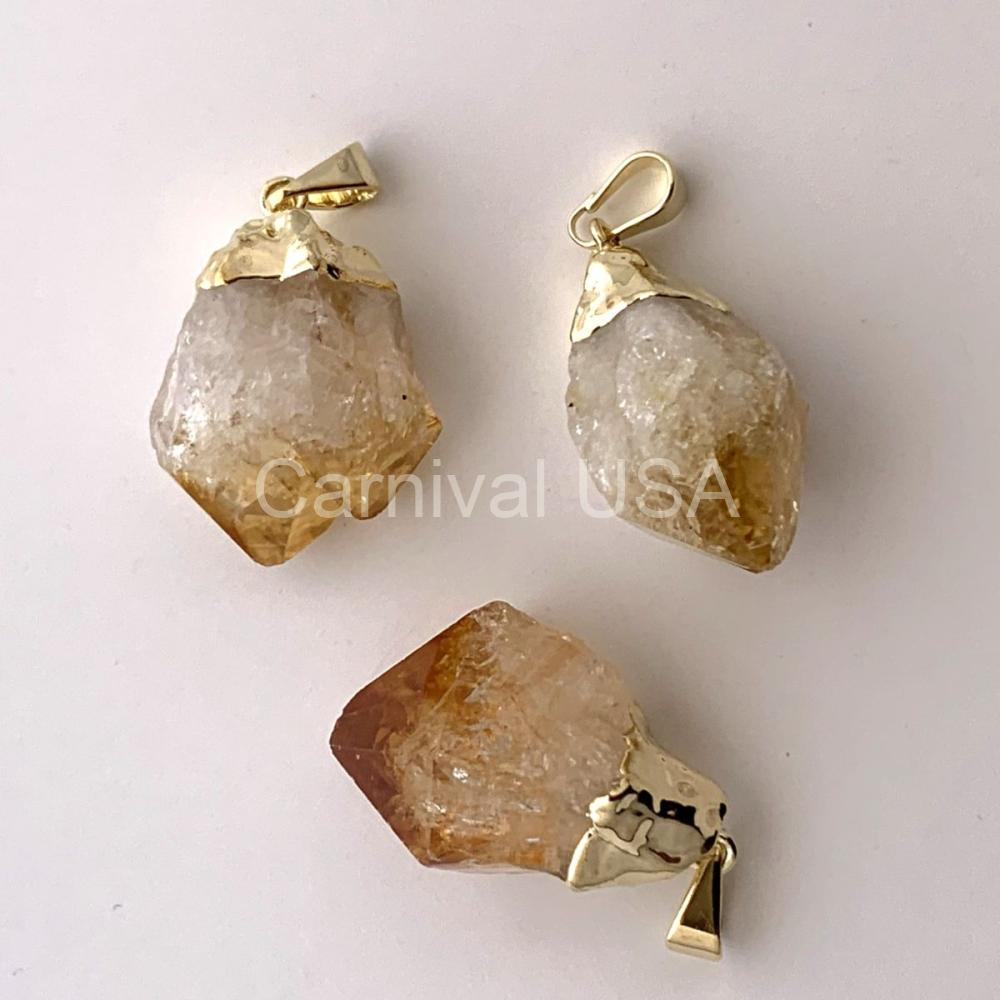 Gold Plated Citrine Point Pendant.